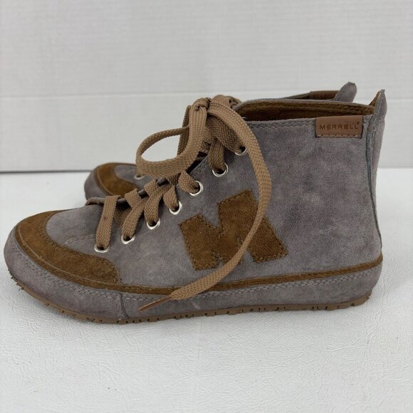 Merrell Leather Mid Top Sneaker Womens Size 6 Gray Brown Suede Lace Up Bootie - Picture 4 of 9